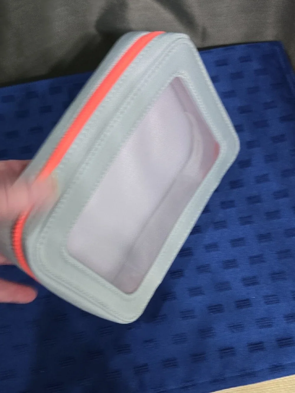 Women's Light Gray Cosmetic Pouch with Coral Zip
